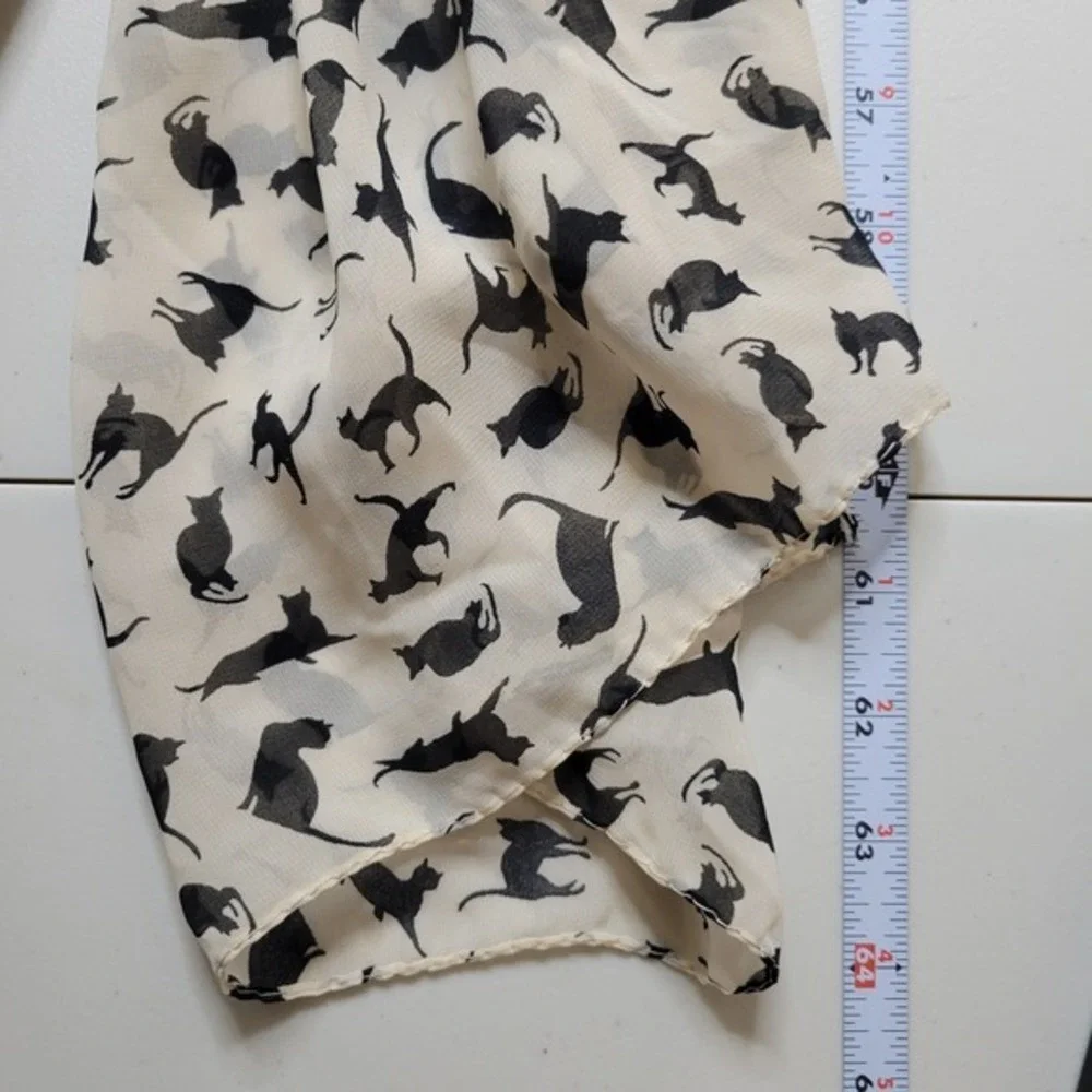Cat Print Sheer‎ Scarf Cream Black Lightweight crazy cat lady Shawl